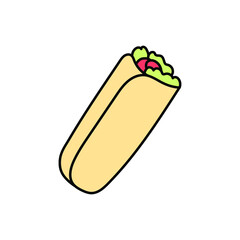 Burrito simple vector illustration, doodle fast food drawing