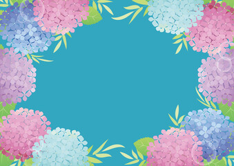 初夏の紫陽花（あじさい・アジサイ）のフレーム・背景素材
