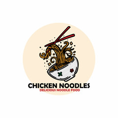 chicken noodle illustration hand drawn vector.