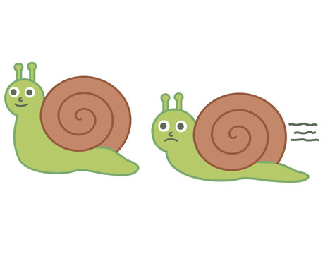 Snail and shell on a white background.Cute character.Wifelife and animal concept.Green and brown.Cartoon or mascot vector illustration.Sign, symbol, icon or logo isolated.Flat design.Clip art.