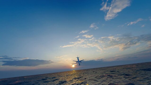 The plane crashed into the sea and splashed waves.