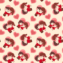 Love wrapping paper pattern with cute couple falling in love