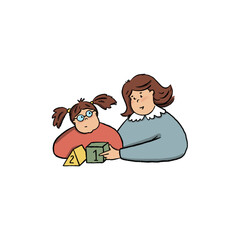 Teacher with autistic child. Mental health concept.