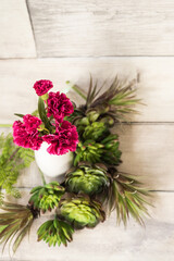 bunch of flowers on table