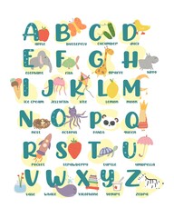 English alphabet. ABC. Teaching children letters and reading. Educational poster with letters for children. For kindergarten.