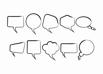 Set of speech bubbles, doodles, or cartoons. Sketch Callout Set with Light and Shadow Communication Design Elements