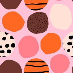 Seamless pattern with circles and ink texture. Bright and Bold background. Modern geometrical texture