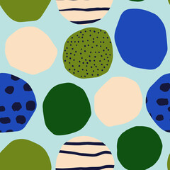 Vector seamless pattern with circles and ink texture. Bright and Bold background. Modern geometrical texture