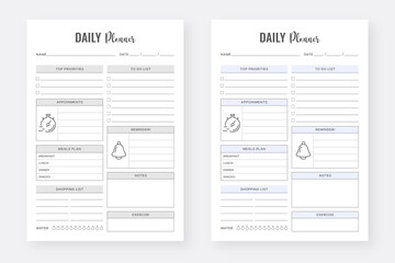 Fototapeta na wymiar Daily planner printable template. Modern planner template set. Daily planner pages design collection set, Minimalist planner pages templates, 3 Set of minimalist daily planners, Daily planner bundle.