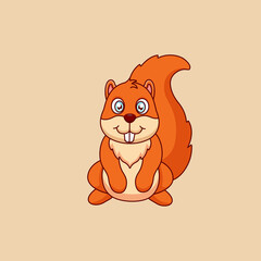 Cartoon cute squirrel sitting. Vector illustration