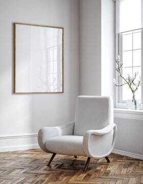 Frame mockup in minimalist modern interior background, 3d render