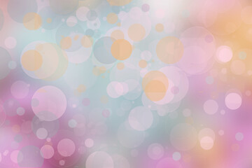 Abstract blurred fresh vivid spring summer light delicate pastel blue pink white yellow bokeh background texture with bright circular soft color lights. Beautiful backdrop illustration.