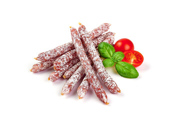 Salami sticks, isolated on white background.