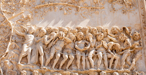Detail of the Last Judgment, external bas-relief of the facade of the cathedral of the famous...