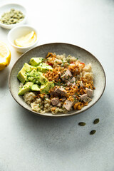 Homemade poke bowl with chicken