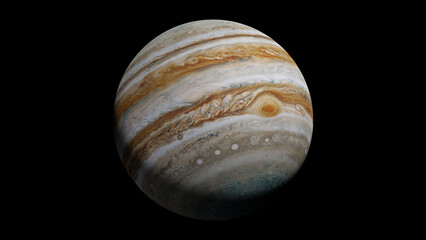 Jupiter is the largest planet in the solar system. 3d rendering illustration. Showing great red spot.