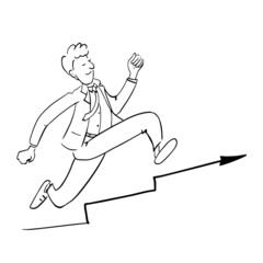 Hand drawn cartoon of business man running up .  Vector illustration eps 10 on white background