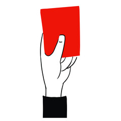 Hand of football referee holding red fine ticket . Vector illustration eps 10