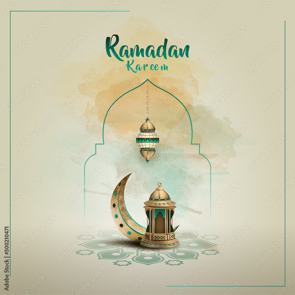 Wall mural islamic greetings ramadan kareem card design with beautiful lantern and crescent