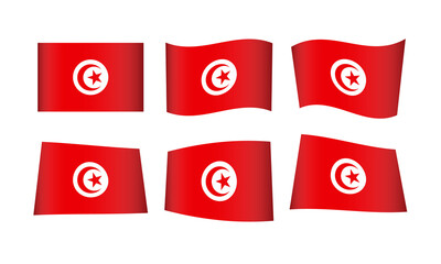Tunisia Flag Set Tunisian Flags National Symbol Banner Icon Vector Stickers Tunis Africa Arab Arabic Arabian Wave Country City State Wavy Realistic Culture Nation Republic Kingdom Every All Flag