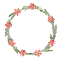 Christmas wreath. Watercolor illustration for card, poster, invitation