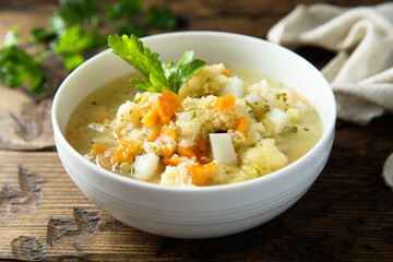 Homemade vegetable soup with millet