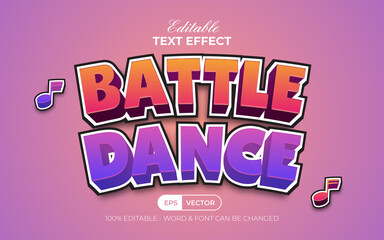 Battle dance text effect cartoon playful style. Editable text effect.