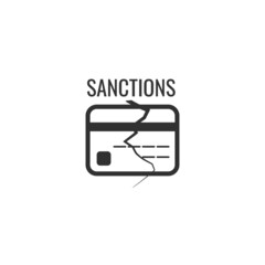 Swift, International Banking Transfer sanctions. Russia financial sunctions, cracked credit card. Stock vector illustration isolated on white background.