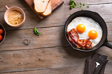 Fried eggs and bacon for breakfast