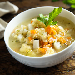 Homemade vegetable soup with millet