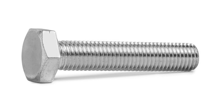 One metal hex bolt isolated on white