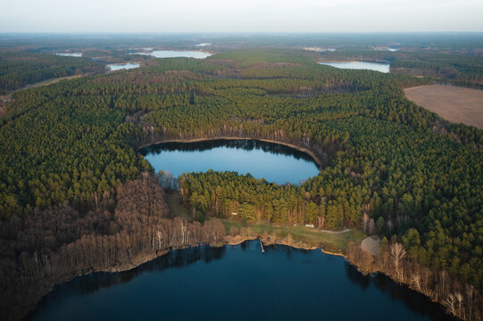 Mecklenburger Seenplatte Seenlandschaften aus der Luft  Wald Sonnenuntergang Norddeutschland Naturschutz Klimaschutz Waldbau