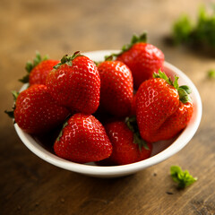 Fresh ripe strawberry in a white bowl