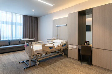 luxury ICU room in the modern hospital with furniture and decoration.