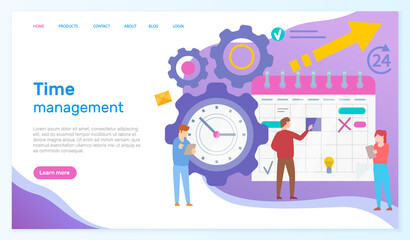 Time management, workflow organization website template. Work efficiency, productivity increase concept. People work on scheduled plan. Scheduling to deal with deadlines, productive use of time