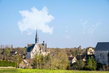 View of the church of Saint John the Baptist in Montrésor, Indre et Loire, France