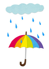 虹色の傘と雨。ペーパークラフト