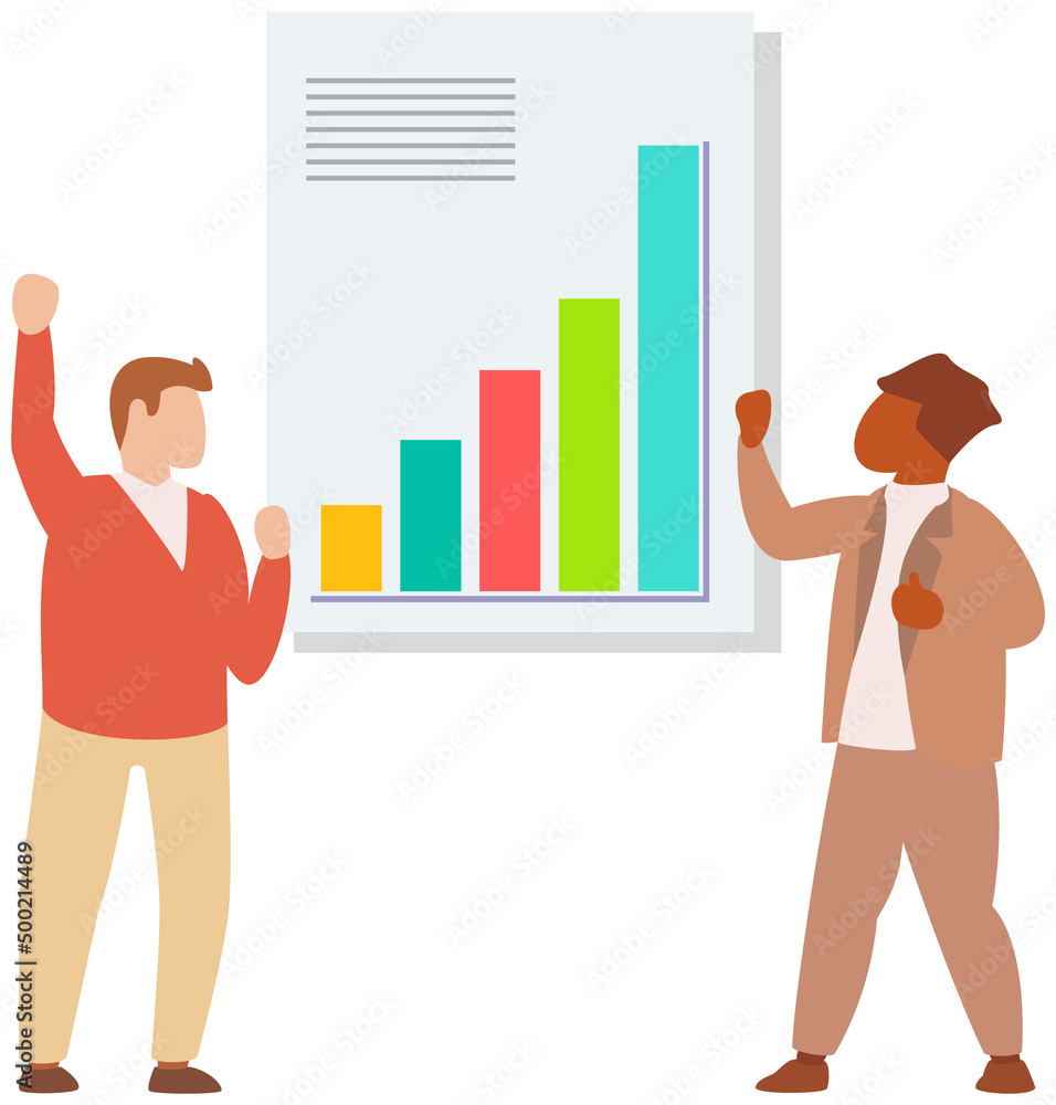 Poster manager makes presentation of statistical report analysis charts. planning business. teamwork consul