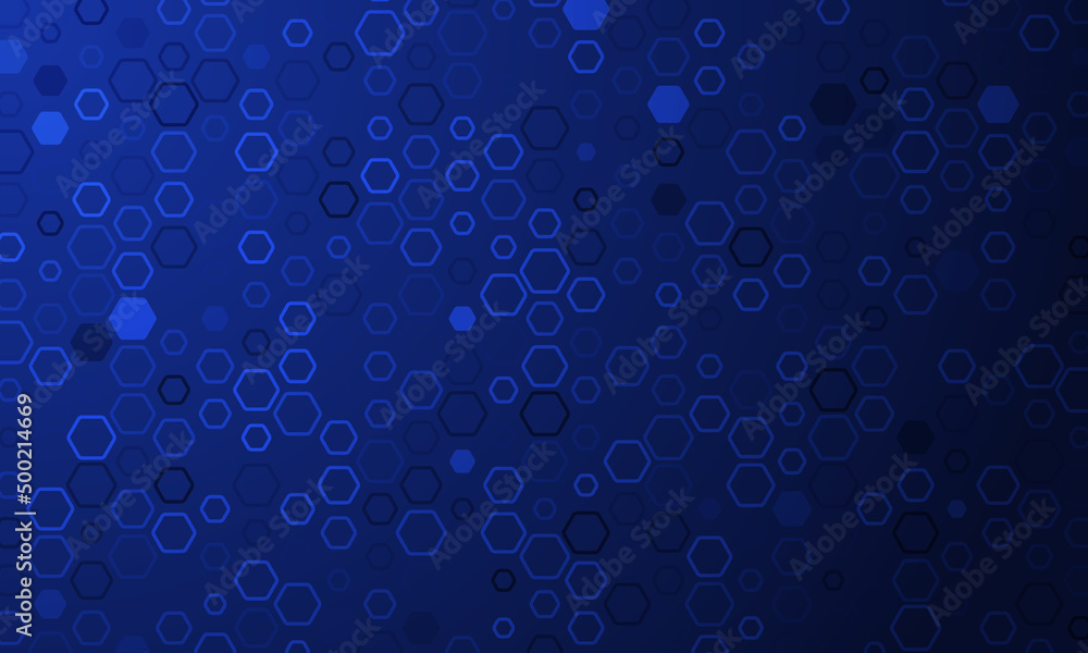 Poster abstract dark blue background with hexagons.