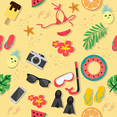 Summer beach  accessories seamless pattern