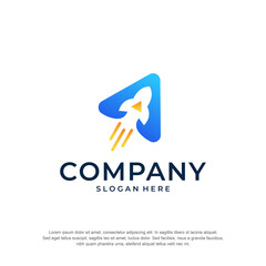 rocket gliding logo with round concept premium vector