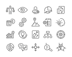 Strategy Management Icons - Vector Line. Editable Stroke. 