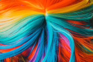 Close up of a multi colored rainbow wig - obrazy, fototapety, plakaty