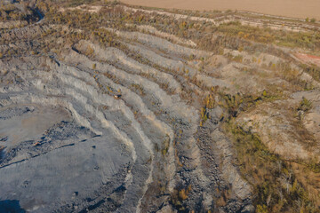 Rybalsky granite quarry. The city of Dnipro, Ukraine. Photo from the air. Open working quarry.