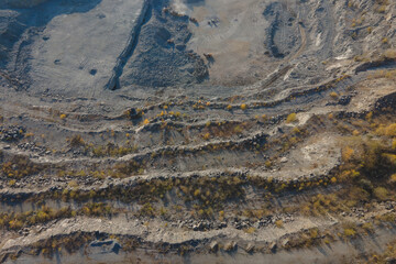 Rybalsky granite quarry. The city of Dnipro, Ukraine. Photo from the air. Open working quarry.