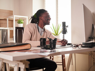 Graphic designer photographer working in home office