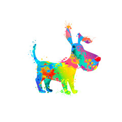 Vector abstract dog icon. Watercolor splash paint symbol