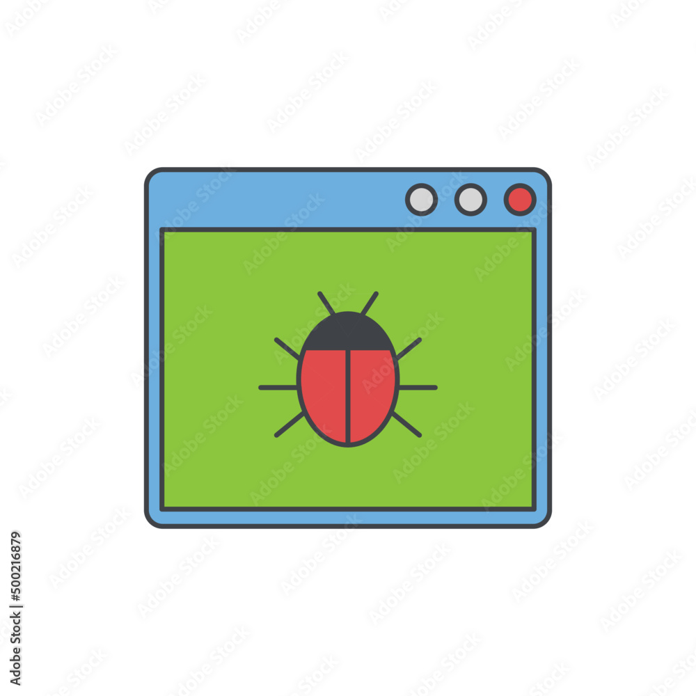 Poster browser with bug or malware icon in color icon, isolated on white background