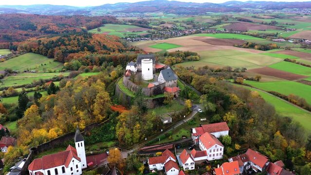 Aerial view, Flight at Veste Otzberg, Hering, Darmstadt-Dieburg district, Hesse, Germany
