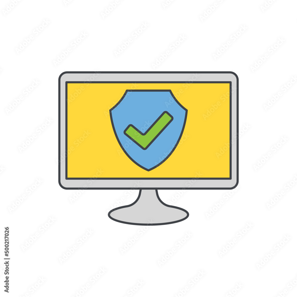 Poster computer with warning sign icon in color icon, isolated on white background